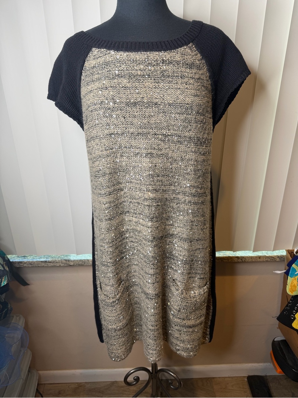 Style & Co. sweater dress textured, sequin-embellished front panel Size XL